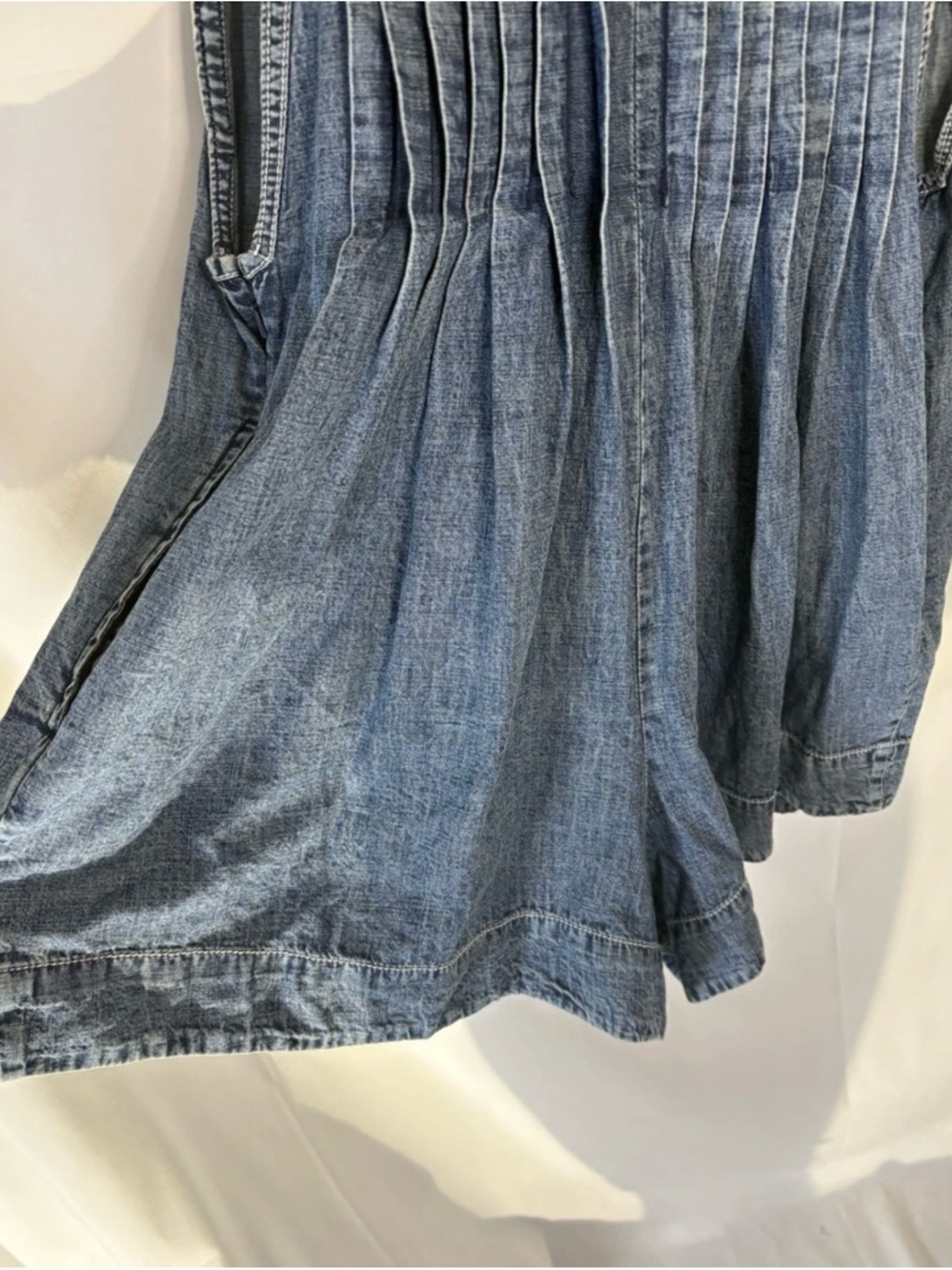 Free People Denim Webster Romper Blue  Women's Small Sleeveless Pintuck - Picture 9 of 16